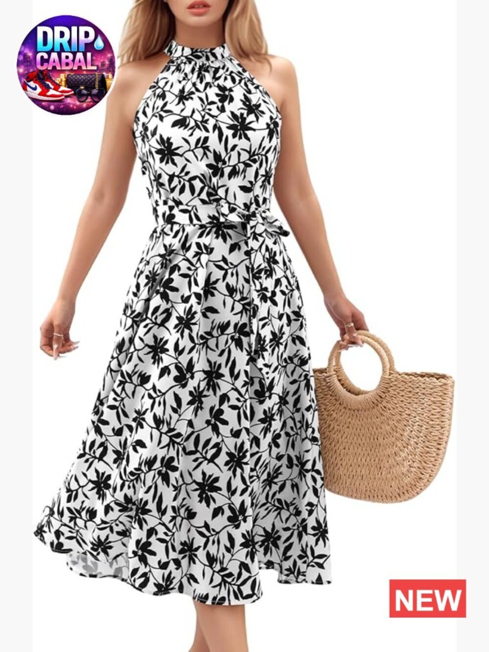 Floral Halter Midi Dress Polyester Summer Casual Beach Vacation
